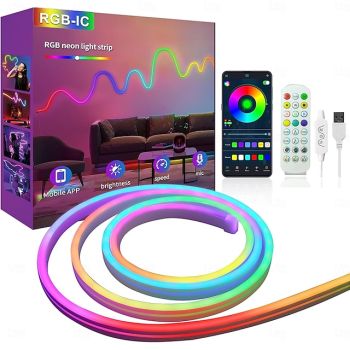 RGBIC LED Neon Rope Light,1.6-16FT USB 5V Color Changing Strip Light with APP & Music Control, IP65 Waterproof for Bedroom & Party Decor 1PC
