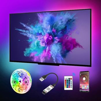 LED TV Light 1-5M/3.28-16ft USB TV LED Backlight with Application Bluetooth LED Light Bar RGB LED Light Bar Music Sync LED Light Suitable for Bedroom TV Bar Lighting Game Room Decoration