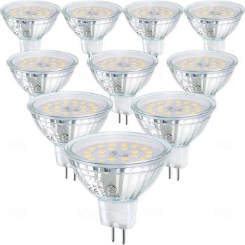 MR16 LED Bulbs GU5.3 Bi-Pin LED Bulbs Base Clear Glass Cover 12V 50W Halogen Equivalent Non-Dimmable 120 Degree Beam Angle 500LM for Landscape Spotlight Track Lights 10 Pcs