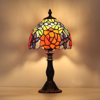 LED Table Lamp Retro Vintage  Baroque Glass Lampshade Mosaic Colourful Luxury Base E27 for Bedside Table, Bedroom, Desk
