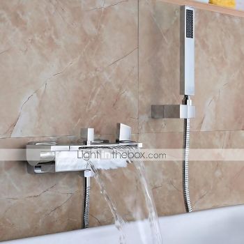 Waterfall Bathtub Faucet Wall Mounted, Widespread Bathroom Shower Mixer Faucet Bath Roman Tub Filler Mixer Tap Brass, 3 Hole Sprayer with Cold Hot Water Hose Durable Bathtub Faucet