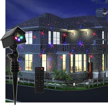 Mini House RGB Firefly with 32 Patterns Garden Laser Lights Projector Christmas Projector Lights Garden Laser Lights Waterproof Outdoor Indoor Decorative Lighting for Xmas Birthday Party