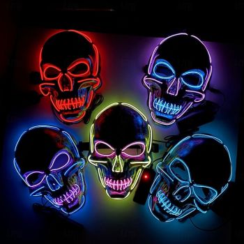 1 Pc 25 * 17CM Halloween Cold Light Line Skull Luminous Mask Party LED Skull Mask Horror and Weird Decorative Prop AA Battery Box