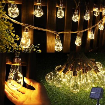 Solar Rope Lights Outdoor Waterproof Hemp Rope Fairy Lights, 8M 160 LED Solar Garden Lighting for Christmas Decorations