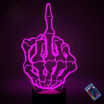 Optical Illusion 3D Middle Finger Night Light 16 Colors Changing USB Power Remote Control Touch Switch Decor Lamp LED Table Desk Lamp Children Kids Christmas/Halloween Xmas Brithday Gift