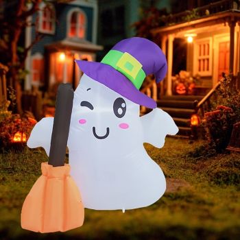 1 Pc 1.2M/4FT Halloween Magic Hat Ghost Broom LED Inflatable Air Model Indoor and Outdoor Courtyard Garden Party Atmosphere Decorative Light EU/US/UK/AU Plug