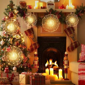 4 Pack Firework Lights Christmas Lights Decorations Starburst LED Copper Wire String Lights 8 Modes Battery Operated Fairy Lights with Remote Wedding Christmas Decorative Hanging Lights for Party Patio Garden Decoration120/200Led