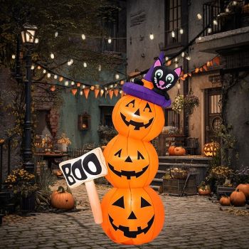 1 Pc 1.6m Halloween Black Cat Handheld Lamp with Inflatable Smiling Pumpkin Inflatable Air Model Indoor and Outdoor Courtyard Lawn Garden Party Atmosphere Decorative Lamp US/EU/UK/AU Plug