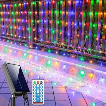 1 Pack Solar Net Mesh String Lights, Waterproof, 672/192/96 Light Bubbles, 8 Lighting Modes, For Indoor Outdoor, Curtain, Christmas Tree, Bush, Party, Wedding, Fairy, Wall Decoration Thanksgiving,