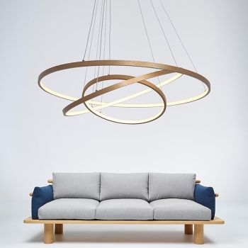 3-Light LED Pendant Light 80/60/40cm Circle Matte Brushed Design Gold Aluminum Painted Finishes Modern Dining Living Room Lights ONLY DIMMABLE WITH REMOTE CONTROL
