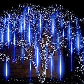Falling Rain Lights Meteor Shower Lights Christmas Lights 30cm 8 Tube 144 LEDs Falling Rain Drop Icicle String Lights for Christmas Trees Halloween Decoration Holiday Wedding