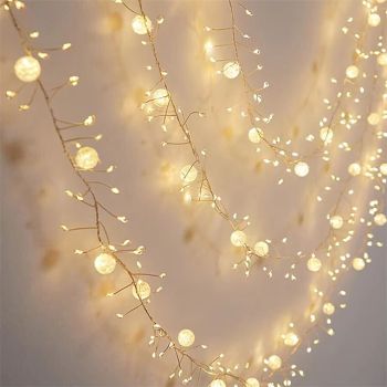 6M 400 LED String Lights Firecracker Cluster Garland Lights, Outdoor Christmas Fairy Lights With Crackling,DC31V Crystal Crackle Ball Fairy Lights for Patio, Window, Party Decor - EU/US/UK Plug