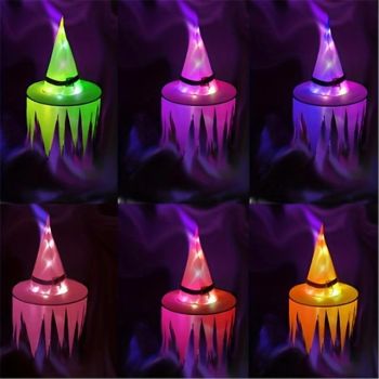 Glowing Halloween Holiday LED Lights Hat Can Be Worn On The Head Or as A Pendant Witch Hat Garden Hotel Wedding Glow In the Dark Decoration Halloween Funny Tricky Supplies