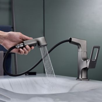 Bathroom Sink Mixer Faucet Liftable Body Pull Out 2 Mode Spout, 360° Rotatable Washroom Brass Basin Tap Deck Mounted, with Hot and Cold Water Vessel Tap ultimate flexibility