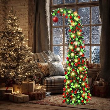 Christmas crooked neck red and green decorative circular Christmas tree 5M50Leds warm light string indoor apartment living room porch holiday decorative light 5FT