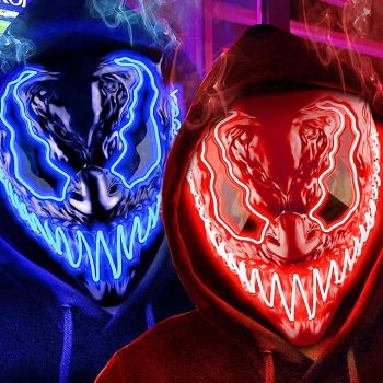 Mask Halloween LED Light Up Mask for Adults Kids Dark and Evil Glowing Eyes Neon Mask with 3 Lighting Modes EL Wire - Ideal Gift for Men Women Halloween Costume Party