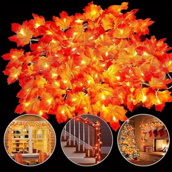 LED Maple Leaf 3 Meter 20 Light Battery Box Powered Holiday Fall Plant Wreath Fence Party Staircase Railing Decorative Light