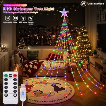 1 Pc 3M-288 Leds Christmas Star String Lights Indoor and Outdoor Courtyard Wedding Festival Party Tree Lights 8 Function Timer Remote Control USB Power Supply