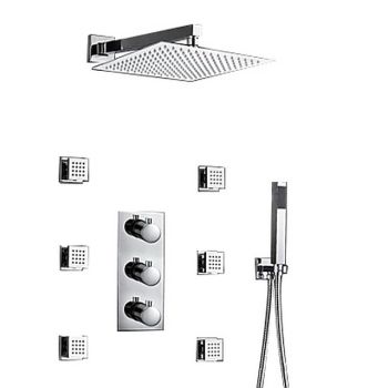12 inch Chrome Shower Faucets Sets Complete with Brass Shower Head and Solid Brass Handshower Wall Mounted Rainfall Shower Head System(Contain Bodysprays,Shower Arm,Handshower)
