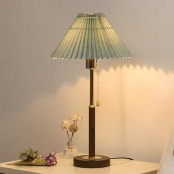 LED Table Lamp 14.8" Tall Matt Black Wood Metal Oatmeal Cloth Cone Drum Shade for Living Room House Nightstand Home
