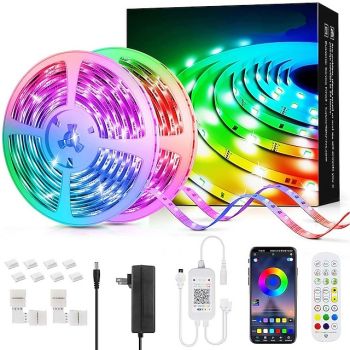 LED Strip Lights 65.6Ft-20M Color Changing LED Light Strips with Music Sync Remote Built-in Mic Bluetooth App Control RGB LED Lights for Bedroom Party Kitchen TV Home