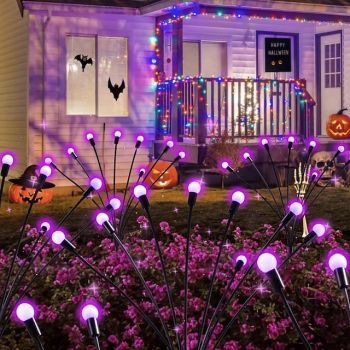 Solar Wind-Swing Purple Firefly Pathway Lawn Lights - Color Changing LED, Waterproof, Auto-On Perfect for Garden & Landscape Decor 1/2pcs for Halloween