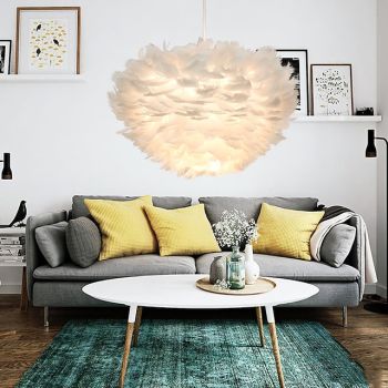 LED Pendant Light  Ostrich Feather Bedroom Cord Adjustable 3000-6000K 50CM Feather Chandelier Romantic Decorative Hanging Ceiling Light Fixture for Girls Room Bedroom