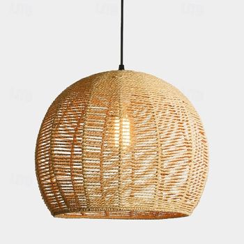Hemp Rope Chandelier-Kitchen Island 1-Light Bohemian Modern Woven Rattan/Pendant Light Fixtures LED Pendant Farmhouse Coastal Hanging Lights for Restaurant Tearoom Bedroom Living Room Cafe