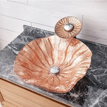 Bathroom Sink Bowl Coral Shell Wash Basin Pop Up Sink Waste Tempered Glass Countertop Basin Glass Basin Tap Bathroom Sink Washbasin Washbasin Art