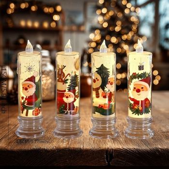 4 Pcs 15 * 4.5CM Christmas LED Electronic Candle Light with Base Indoor and Outdoor Christmas Party Desktop Decoration Light Ornament Light AG10 * 3 Battery
