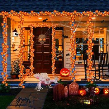 Halloween String Lights Maple Leaf Pumpkin Garland Lights Battery Powered Indoor Outdoor Hanging Decor for Chicago Shelf Desktop Theme Porch Thanksgiving Halloween Autumn Home Gardening Party Decor