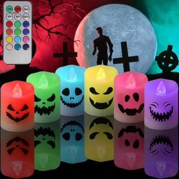 Halloween Flameless Votive Candles Color Changing with Remote Timer Battery Operated LED Tealight Candles for Halloween Home Decoration Gifts(6/12 Pcs 1.41'' x 1.69'')(Battery Included)
