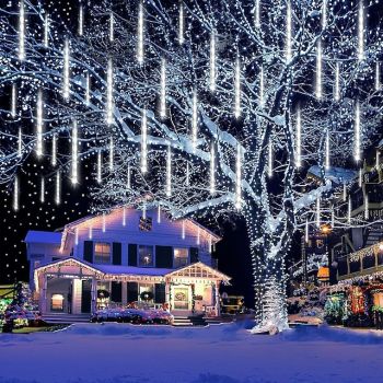 4 Packs LED Meteor Shower Light, 30cm x8 12" String Lights 576 LED Beads Falling MetDeor Rain Lights Waterproof for Outdoor Christmas Tree Party Patio Wedding Decoration Linkable Extension