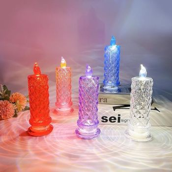 LED Electronic Candle Light Glowing Rose Pattern Refraction Halo Projection Battery Powered Led Flameless Candle Lamp for Birthday Wedding Party Decor
