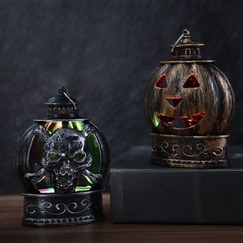 1 Pc Halloween Bronze Silver Smiling Pumpkin Skull Shaped Night Light Indoor and Outdoor Party Horror and Weird Decoration Atmosphere Light