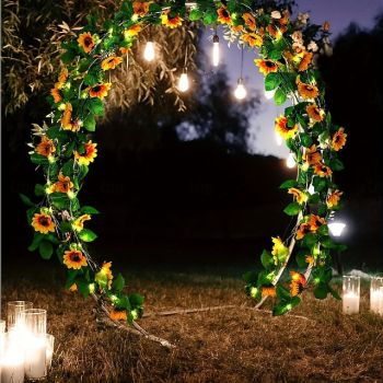 Elegant Wedding Party Reception Artificial Flower Fairy String Light – 30LED Sunflower Vine with Remote Control 8 Modes, Silk Garland for Indoor/Outdoor Decor