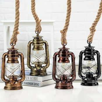 1pc Retro Hemp Rope Chandelier - Old Fashioned Lantern Pendant Light - Oil Rub Bronze Kitchen Island Hanging Light (Bulb Not Included)