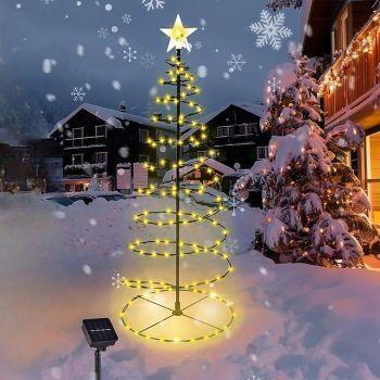 1 Pc outdoor solar LED with lights, Christmas tree, ground mounted lights, top pentagram, courtyard, garden, lawn, party, Christmas decoration props, landscape lights, 93CM, 85LED Beads