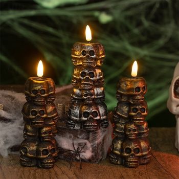 1 Pc 16 * 5.8CM Halloween Skeleton Pillar LED Electronic Candle Light Indoor and Outdoor Restaurant Party Festival Atmosphere Decorative Light LR44 * 3 Battery