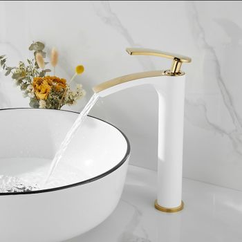 Bathroom Waterfall Sink Faucet, Basin Mixer Taps Tall Short Brass, Deck Mounted Single Handle One Hole Tap with Hot and Cold Hose Vessel Water Tap Washroom