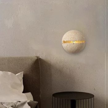 Wall Lights Indoor Modern Yellow Travertine Wall Lamps Art Globe Stone Wall Sconces for Bed Room Living Room G4 Wall Mounted Light