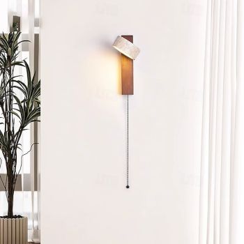 LED Wall Sconce Warm White Japanese Style Yellow Travertine Indoor Light with Pull Cord Switch Creative Wind Lamp Shade for Guesthouse Bedroom Living Room 110-240V