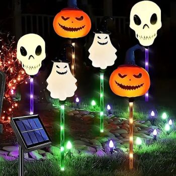 6pcs Halloween Solar Pumpkin Ghost Garden Lights Outdoor Waterproof Horror Atmosphere Yard Path Decor Lights for Halloween Party Sidewalk House Path Lawn Yard Decoration