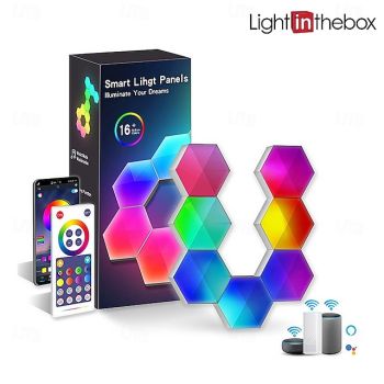 Hexagonal LED Glow Lights, RGBIC Hexagon LED Wall Lights, Wi-Fi Smart Home Creative Wall Lights with Music Sync, Works with Alexa Google Assistant, Remote APP Music Control USB, 3/6/10 Packs
