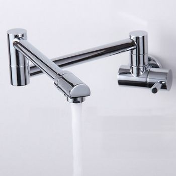 Brass Kitchen Faucet,Silvery Wall Mounted Rotatable Foldable Single Handle One Hole Bath Taps with Cold Water Only  Pot Filler