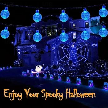 Solar String Lights for Outdoor 12m 100LED Crystal Globe Lights with 8 Modes Solar String Lights Outdoor Waterproof for Garden Tree Patio Party Christmas/Halloween Decoration