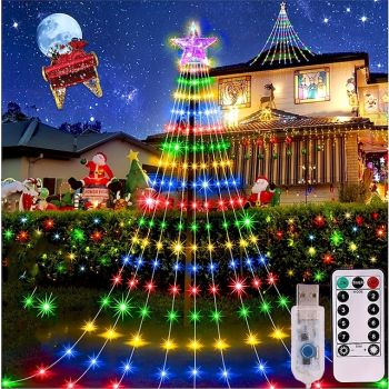 Waterfall String Light Christmas 198 Leds USB Flowing Water Light 9 Strip 2 meters 8 Lighting Modes with Remote Control Waterproof for Xmas Party Bedroom Wall Flashing Indoor Outdoor Decoration