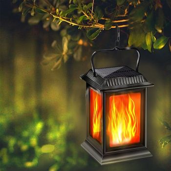 1 Pc Halloween Christmas Outdoor Waterproof Solar Simulation Flashing Flame Handheld Lantern 28 LED Beads Courtyard Garden Terrace Stairs Party Wedding Decoration Light Landscape Light