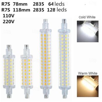 1/2pcs R7S LED Double Ended Aluminum Parts with Cover Halogen Light Household Lighting Bulbs R7S LED 118mm Tube Bulb 78mm Floodlight 220V High Power Working Light Garage Landscape Lighting