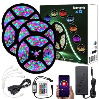 20m 65ft Smart Led Strip Light App WiFi Bluetooth Music Sync Waterproof RGB SMD 2835 1080 LEDs Work with Alexa Google 12V